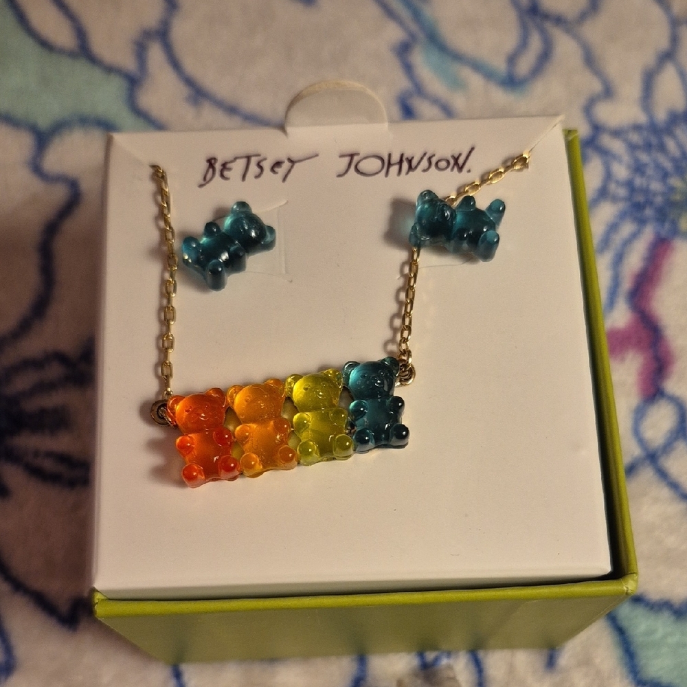 Betsey Johnson Multicolor Gummy Bear Necklace and Earring Set